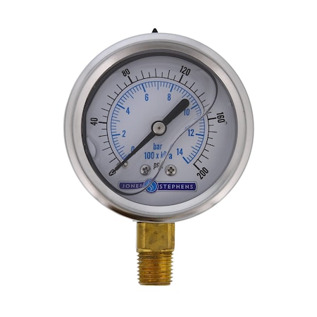 Jones Stephens 2-1/2in. 200 psi Liquid Filled Pressure Gauge J40556
